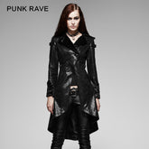 Y-352 black Long Soft Leather Gothic Trench Coats With V Collar?-??Punk Rave Clothing