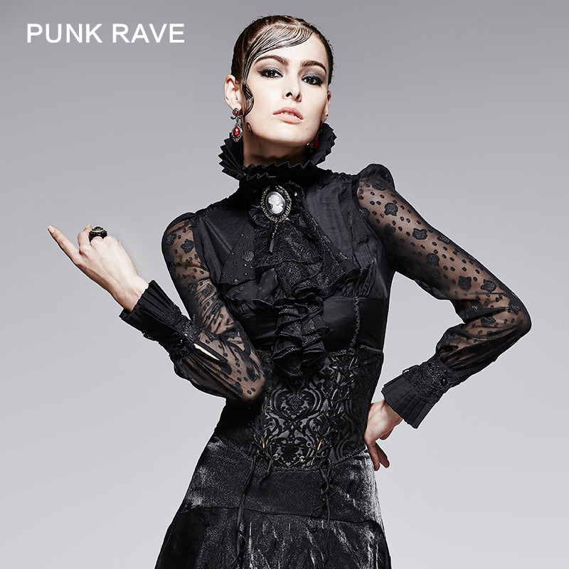 Y-361 Sexy Lady Lace Long Sleeve Design Translucent Gothic Shirt?-??Punk Rave Clothing