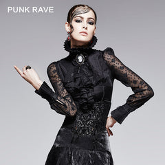 Y-361 Sexy Lady Lace Long Sleeve Design Translucent Gothic Shirt?-??Punk Rave Clothing
