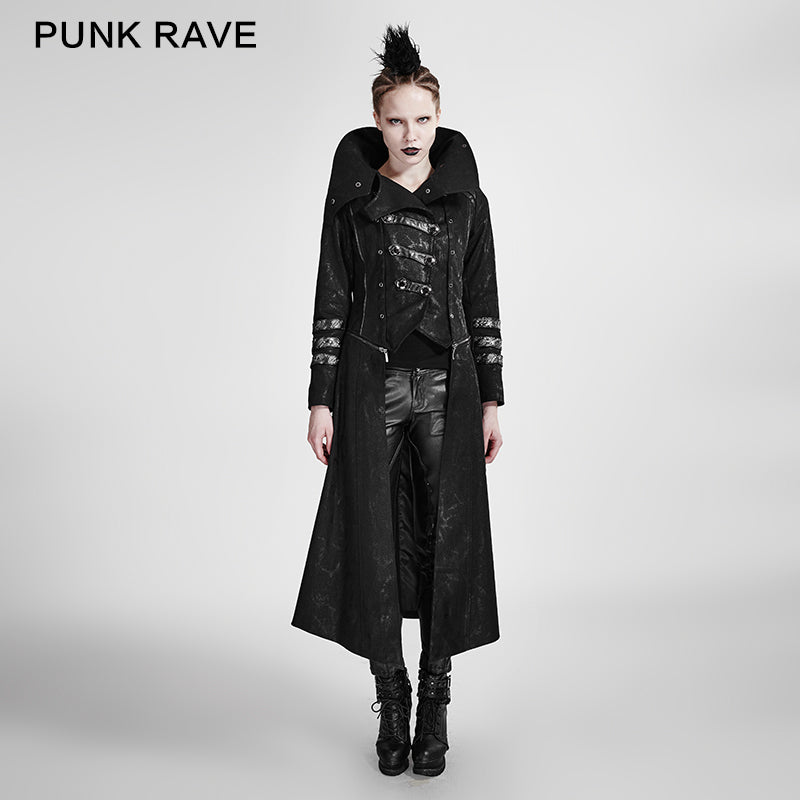 Y-364 black Winter High Collar Long Rock Punk Coat?-??Punk Rave Clothing