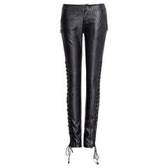 K-171 black Long Middle-waist Soft Leather Punk Pants?-??Punk Rave Clothing