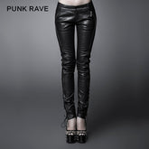K-171 black Long Middle-waist Soft Leather Punk Pants?-??Punk Rave Clothing
