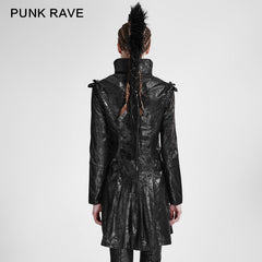 Y-366 Fashion black Long Leather Punk Trench Coats With Standing Collar?-??Punk Rave Clothing