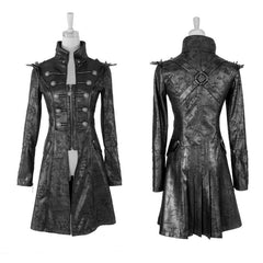 Y-366 Fashion black Long Leather Punk Trench Coats With Standing Collar?-??Punk Rave Clothing