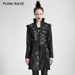 Y-366 Fashion black Long Leather Punk Trench Coats With Standing Collar?-??Punk Rave Clothing