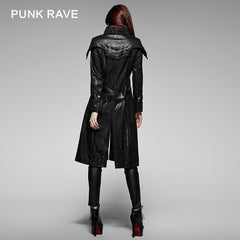 Y-373 black Soft Leather Long Sleeve Gothic Trench Coats For Women?-??Punk Rave Clothing