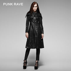 Y-373 black Soft Leather Long Sleeve Gothic Trench Coats For Women?-??Punk Rave Clothing