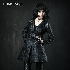 Y-380 black V Neck Leather For Winter Punk Coat?-??Punk Rave Clothing