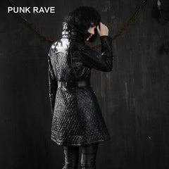 Y-380 black V Neck Leather For Winter Punk Coat?-??Punk Rave Clothing