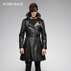 Y-380 black V Neck Leather For Winter Punk Coat?-??Punk Rave Clothing