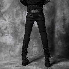 K-174 Personality Elastic Bands black Ruffle Denim Punk Pants?-??Punk Rave Clothing