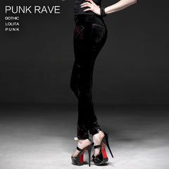 K-176 Women Plaid Material Gradual Changing Printing Long Punk Pants?-??Punk Rave Clothing