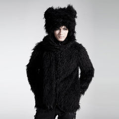 Y-432 Unisex Hood Feather Winter Short Gothic Trench Coats?-??Punk Rave Clothing