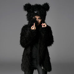 Y-432 Unisex Hood Feather Winter Short Gothic Trench Coats?-??Punk Rave Clothing