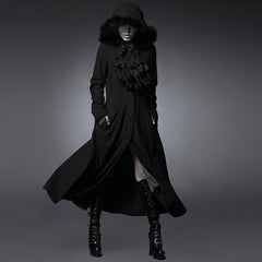 Y-460 black Long Sleeve Gothic Trench Coats With Hood For Women?-??Punk Rave Clothing