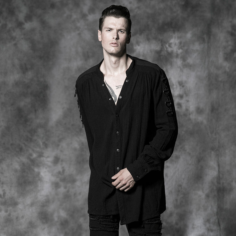 Y-464 black Long Sleeve Thin Punk Coat With Skull Decoration For Men?-??Punk Rave Clothing