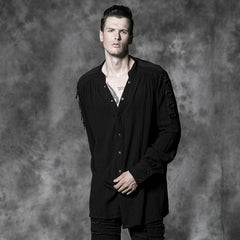 Y-464 black Long Sleeve Thin Punk Coat With Skull Decoration For Men?-??Punk Rave Clothing