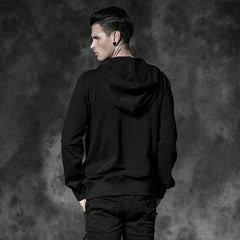 Y-467 black Long Sleeve Punk Hoodie With Printing Pattern For Men?-??Punk Rave Clothing