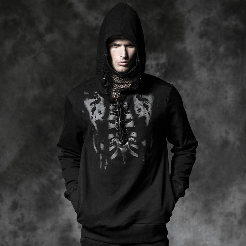Y-467 black Long Sleeve Punk Hoodie With Printing Pattern For Men?-??Punk Rave Clothing