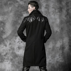 Y-473 Straight Woolen Zip Up Long Punk Coat For Men With Collar?-??Punk Rave Clothing