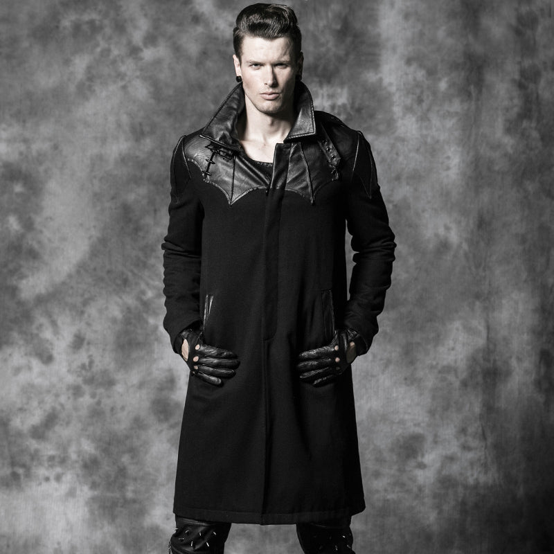 Y-473 Straight Woolen Zip Up Long Punk Coat For Men With Collar?-??Punk Rave Clothing