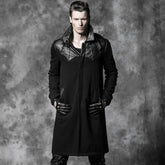 Y-473 Straight Woolen Zip Up Long Punk Coat For Men With Collar?-??Punk Rave Clothing