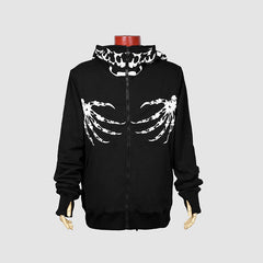 Y-475 black Punk Hoodie With Unique Hat And Hand Pattern?-??Punk Rave Clothing