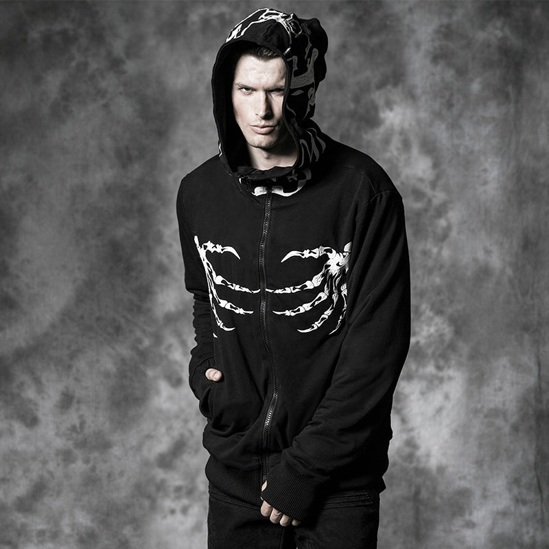 Y-475 black Punk Hoodie With Unique Hat And Hand Pattern?-??Punk Rave Clothing