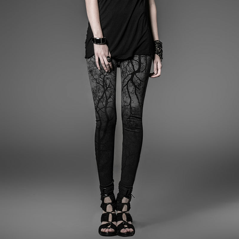 K-181 Tight Gothic Pants/legging With Wonderful Branch Printed Pattern?-??Punk Rave Clothing
