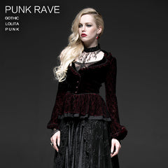 Y-497 Two-tone Plain Flocking Mesh Long-sleeve Gothic Jacket?-??Punk Rave Clothing