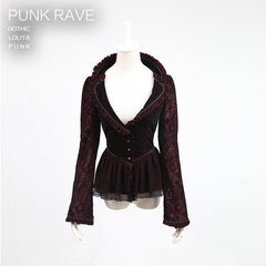 Y-497 Two-tone Plain Flocking Mesh Long-sleeve Gothic Jacket?-??Punk Rave Clothing