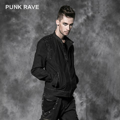 Y-500 Zip On Sleeves black Punk Jacket With Skeleton On Shoulders For Men?-??Punk Rave Clothing