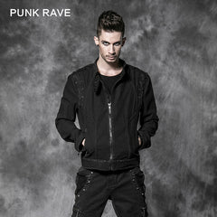 Y-500 Zip On Sleeves black Punk Jacket With Skeleton On Shoulders For Men?-??Punk Rave Clothing