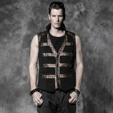 Y-503 Short Fitted Standing Collar Punk Vest With The Gold Grid-stripe?-??Punk Rave Clothing