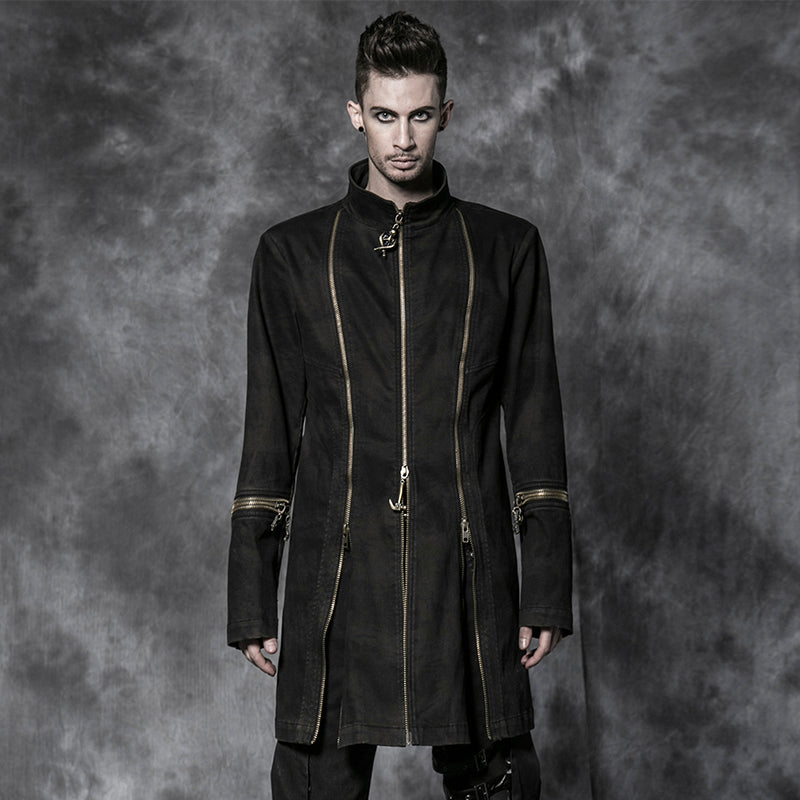 Y-506 Oversize Long Sleeve Punk Coat With Three Zip Front For Men?-??Punk Rave Clothing
