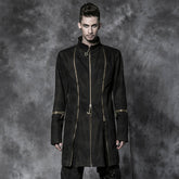 Y-506 Oversize Long Sleeve Punk Coat With Three Zip Front For Men?-??Punk Rave Clothing