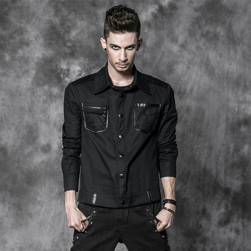 Y-509 black Lace On Shoulders Formal Long Sleeve Punk Shirts For Men?-??Punk Rave Clothing