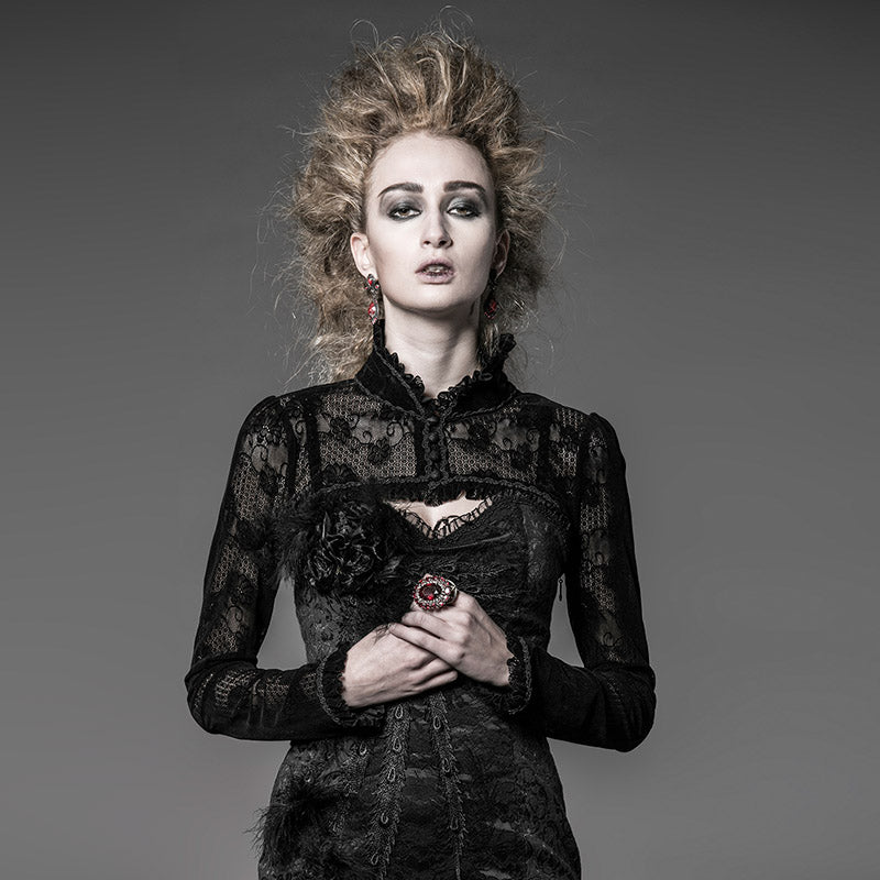 Y-512 Translucent Sexy Mesh Lace Gothic Jacket With High Collar For Women?-??Punk Rave Clothing