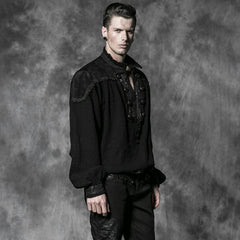 Y-513 black Classical Design Long Sleeve Gothic T-shirts With Metal Buttons?-??Punk Rave Clothing