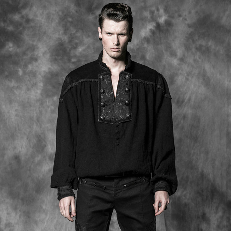 Y-513 black Classical Design Long Sleeve Gothic T-shirts With Metal Buttons?-??Punk Rave Clothing