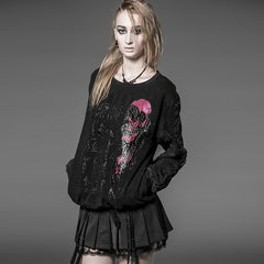 Y-515 black Hooded Oversize Designs Punk T-shirts With Skeleton Face?-??Punk Rave Clothing