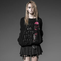 Y-515 black Hooded Oversize Designs Punk T-shirts With Skeleton Face?-??Punk Rave Clothing