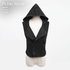 Y-516 black Sleeveless Short Cotton Punk Vest With Hoodies?-??Punk Rave Clothing