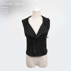 Y-516 black Sleeveless Short Cotton Punk Vest With Hoodies?-??Punk Rave Clothing