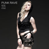 Y-516 black Sleeveless Short Cotton Punk Vest With Hoodies?-??Punk Rave Clothing
