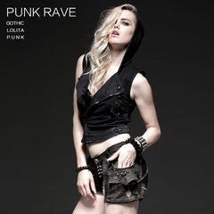 Y-516 black Sleeveless Short Cotton Punk Vest With Hoodies?-??Punk Rave Clothing