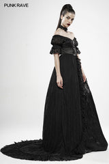 WQ-447 black Feather Off Shoulder Dress?-??Punk Rave Clothing