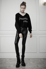 OPK-251 Heavy Industry Asymmetric Metal Design Skinny PU Pants?-??Punk Rave Clothing