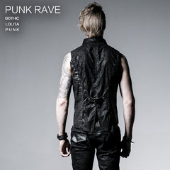 Y-528 black Zipped Leather Sleeveless Punk Vest For Men?-??Punk Rave Clothing