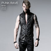 Y-528 black Zipped Leather Sleeveless Punk Vest For Men?-??Punk Rave Clothing